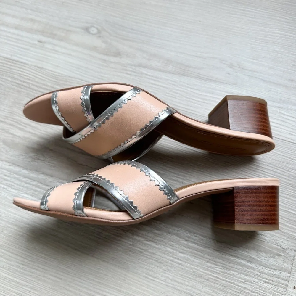 Coach tan and silver mules slides sandals